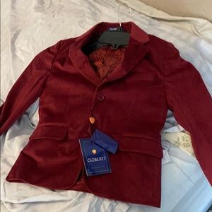 Red velvet blazer and matching vest